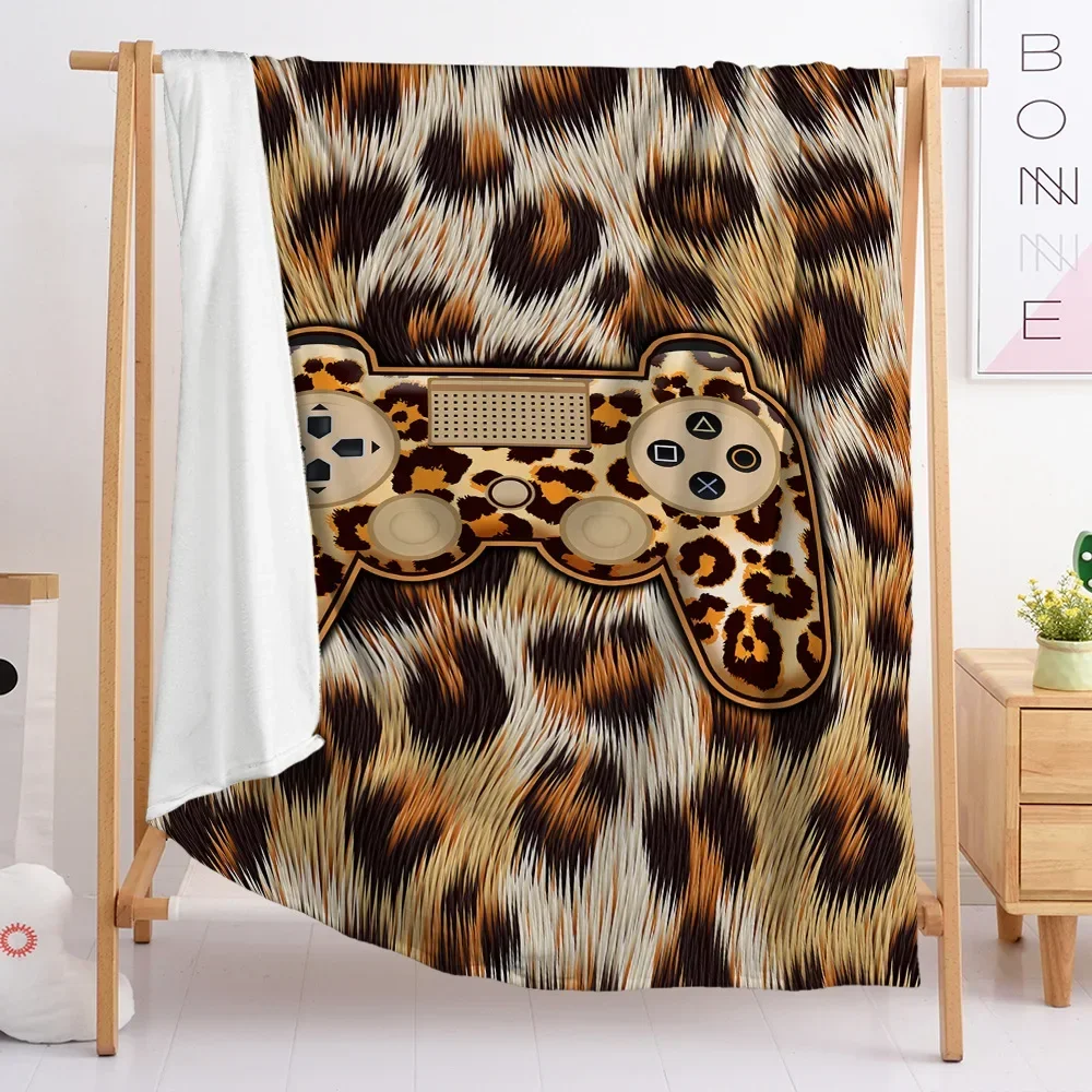 Gamepad Gift Flannel Throw Blanket Animal Fur Leopard Print Art Design Super Soft Lightweight for Sofa Bed Couch King Queen Size