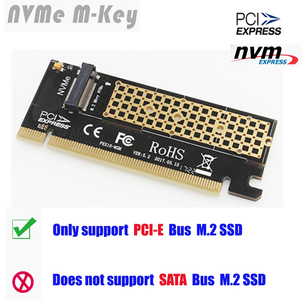 M2 SSD NVMe to PCI Express 3.0 X4 X16 Card M Key PCIE to M2 Adapter Support PCI-E 3.0 X4 2230 2242 2260 2280 Size m.2 FULL SPEED