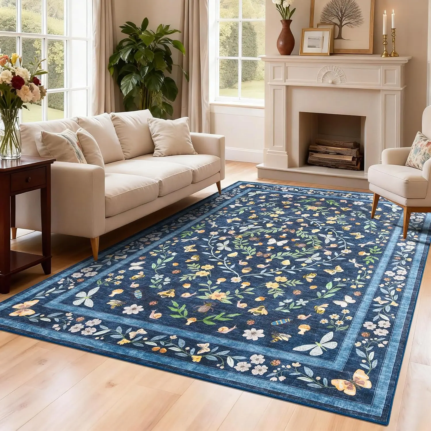 Insect Vintage Carpet Washable Stain Resistant Non Slip for Living Room Entryway Kitchen Bedroom Decorative Home Decor Area Rug