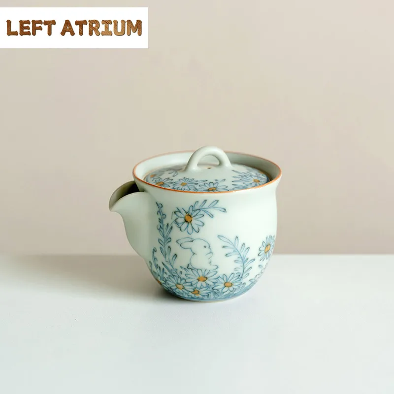 

120 мл фарфоровый чайник Ru Kiln Little Daisy, милый кролик, ручной горшок, чайник с ситечком для кунг-фу, чайные украшения