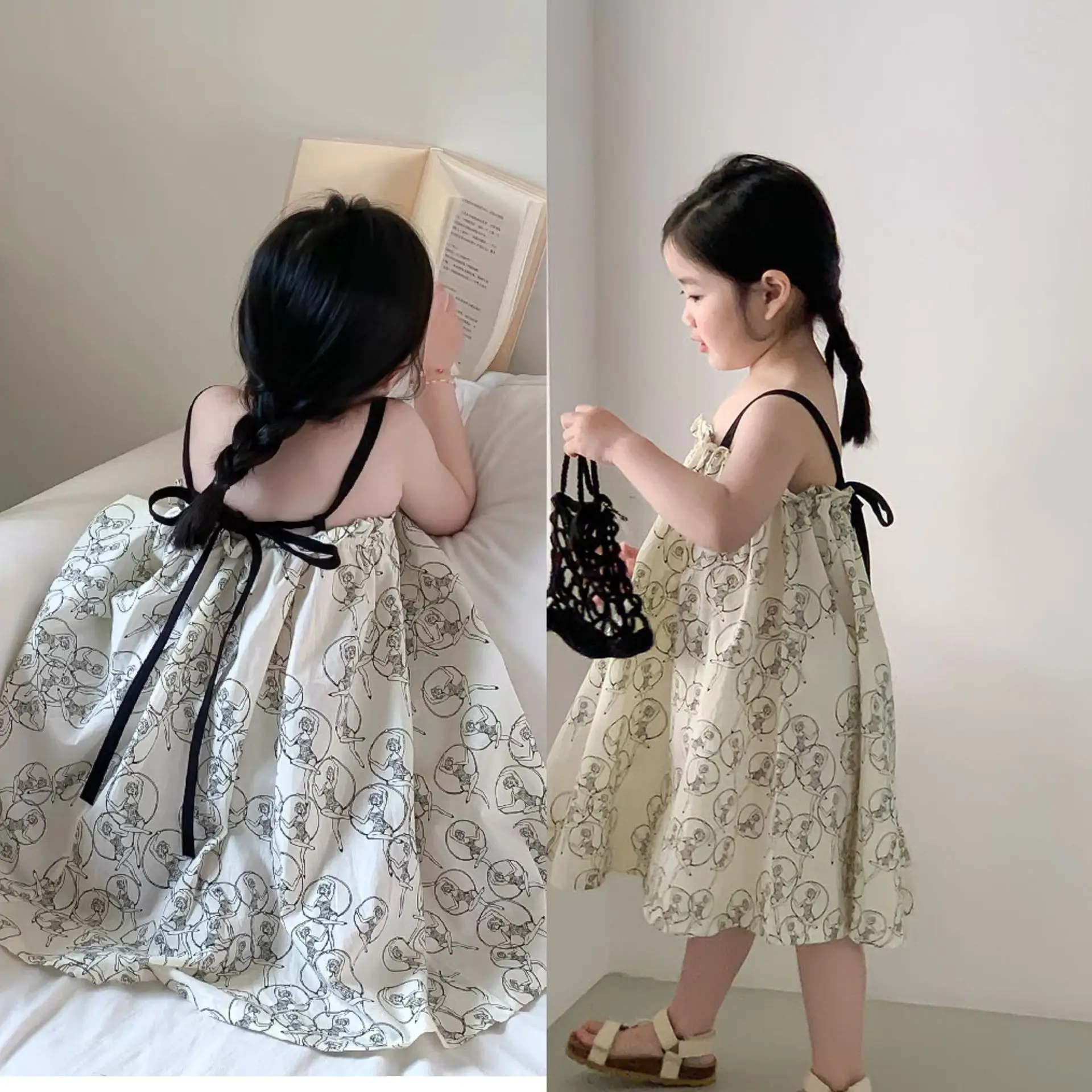 Girls Suspender Skirt Summer Temperament Vacation Wind Beach Skirt Fashion Dress Medium Children