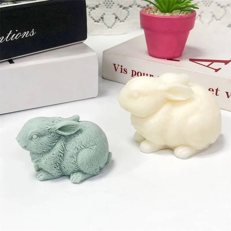 Cute 3D Rabbit Candle Mold DIY Chocolate Handmade Soap Plaster Gypsum Epoxy Resin Silicone Mould Home Decoration Ornaments