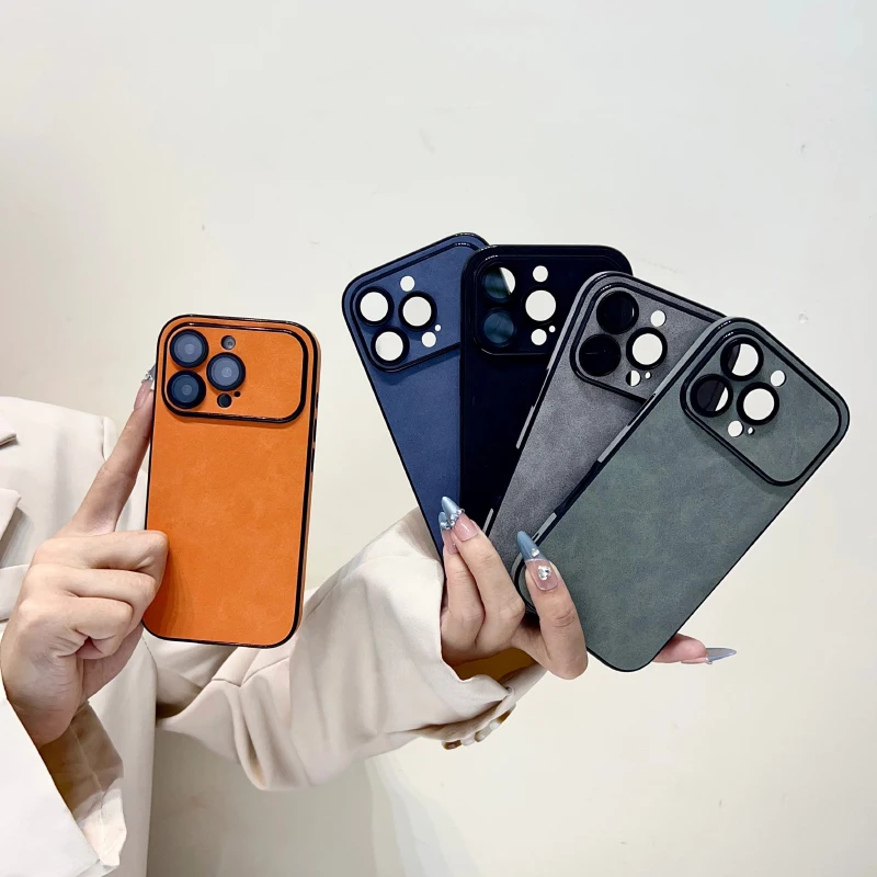 Étui de téléphone de luxe en cuir synthétique mat couleur unie souple pour iPhone 17 Pro Max 15 14 13 16 Pro Max Plus, coque arrière antichoc