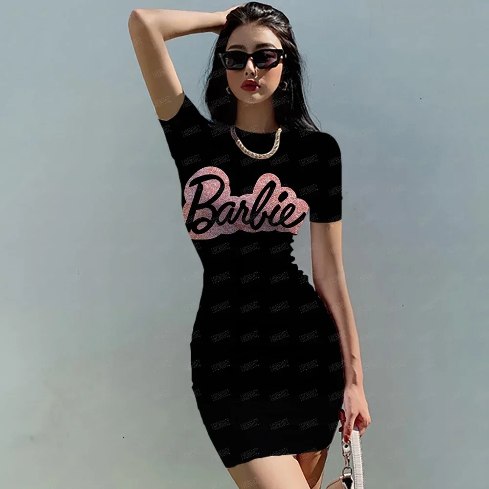 2024 Women's Casual Tight Dress Barbie Pattern Sleeveless Midi Tight Sexy Dress Pink Barbie Hot Spicy American Dressing