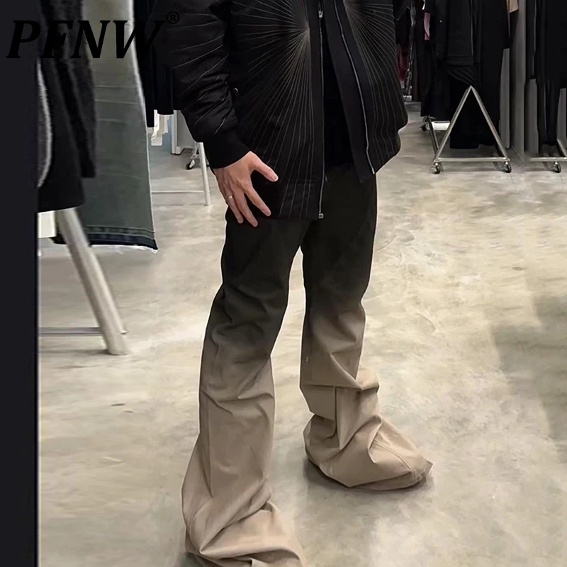 PFNW High Quality Men's Trousers Black Yellow Gradient Color Washed Wide Leg Aged Stacked Niche Tide Denim Pants Tide 28W5567