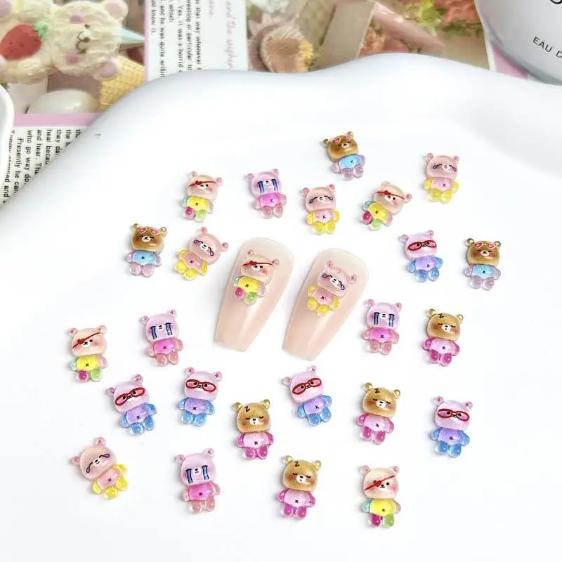 

Mixed 3D Resin Expression Bear Nail Charms Cute Cartoon Glow in the night Sleeping Crying Bear Nail Art Decorations DIY Crafts