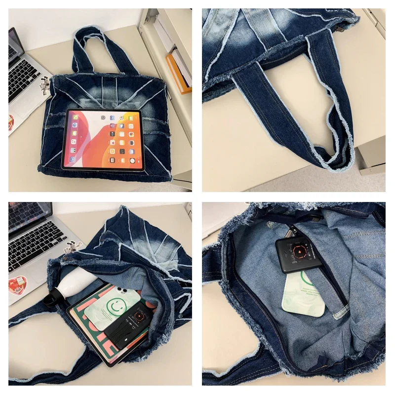 Tie Dyed Denim Women\'s Bag New Jeans Handbag Big Canvas Shoulder Bag Shopper Messenger Bag Y2K Eco Bag Korean Tote Bag School