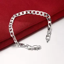 Hot stamped 925 Sterling silver Bracelets 6MM Flat sideways chain for women Wedding party fine Christmas Gifts fashion Jewelry