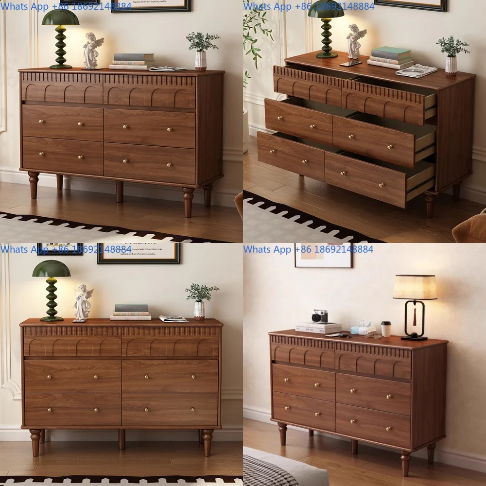 Solid Wood Chest of Drawers Storage Cabinet Modern Chinese Style Wall Mounted Wardrobe Bedroom End Table 6 Drawer Vintage