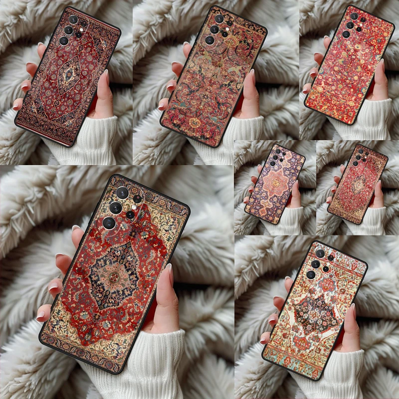 Persian Carpet Floral Pattern Phone Case For Samsung Galaxy S24 S25 S26 Ultra S22 S23 Plus S21 S20 FE Note10 TPU Cover