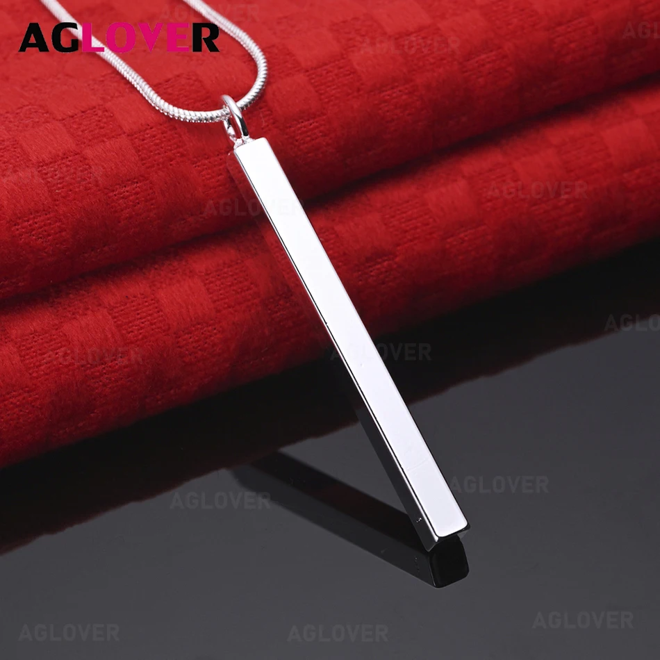 

AGLOVER 925 Sterling Silver Solid Geometric Rectangle Pendant Necklace Women's Exquisite Cute Wedding Party Jewelry