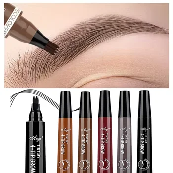 Lápis de sobrancelha microblading com 4 garfos, à prova d'água, maquiagem natural de longa duração, cinco cores