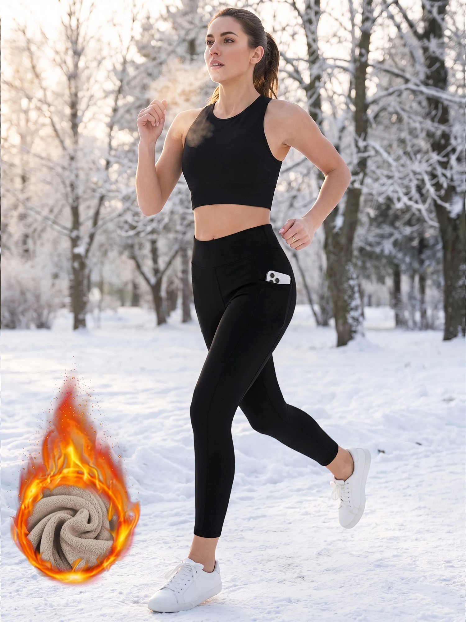 Fleece Lined Leggings with Pockets for Women Thermal Leggings Warm Leggings Women Winter High Waisted Yoga Pants