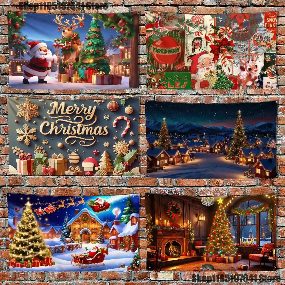 Merry Christmas Day Flag Tapestry Banner For Bedroom Outdoor Living Room Restaurant Bar Wall Decor Party
