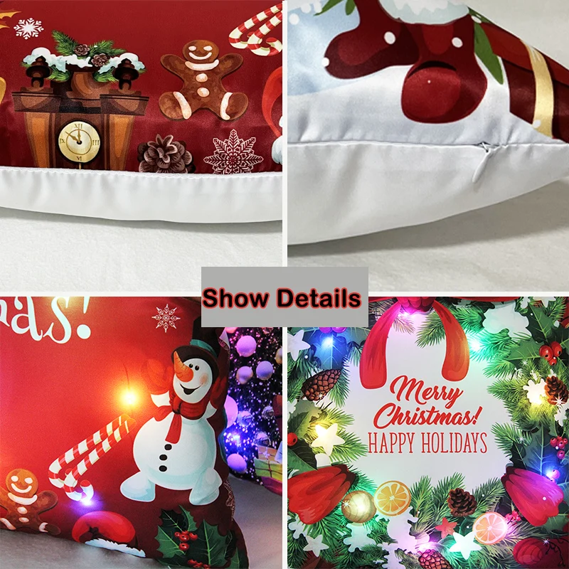 Santa Pillow LED Light Christmas 2023 Novelty Ornament Polyester Pillowcase Home Decor Outlet Center Cushion Cover