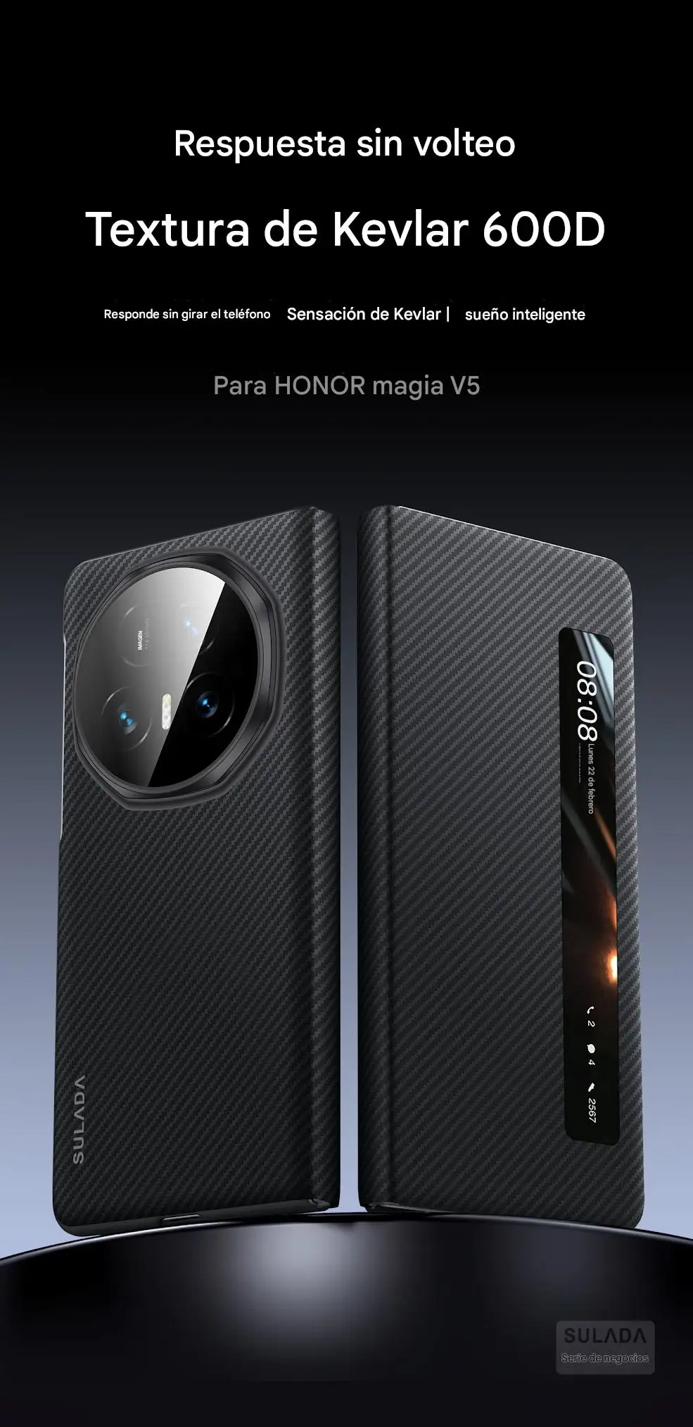 حافظة لهاتف Honor Magic V5 Sulada حافظة جلدية فاخرة بنمط ألياف الكربون Magsafe لهاتف Honor Magic V5 غطاء حماية مغناطيسي