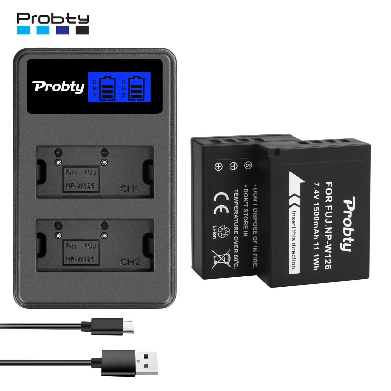 NP-W126 NP-W126S W126S Battery +LCD Dual Charger for Fujifilm XM5, X100VI X100V XS10 XT30, XT30 II, XT20, XE4, A5, X-T100 Camera