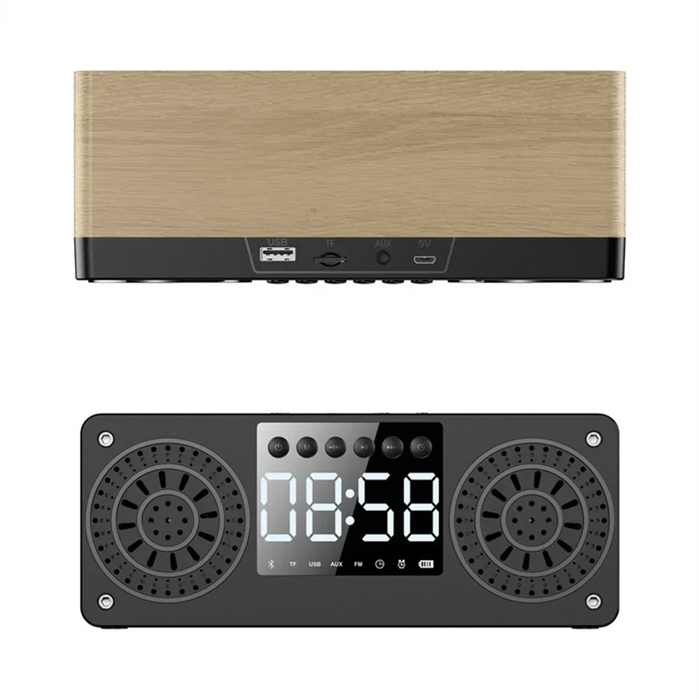Altavoz Bluetooth de madera reloj alarma USB tarjeta TF graves profundos uso doméstico