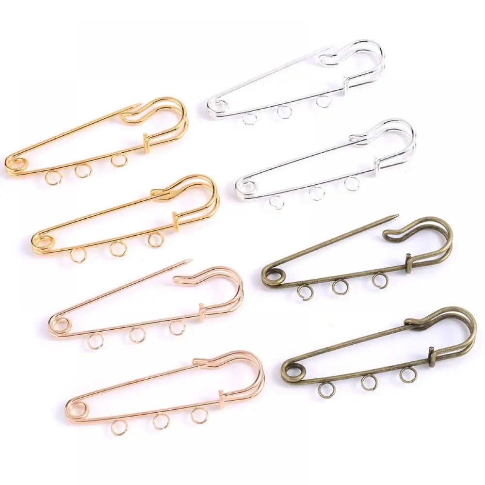 50/55/60mm 5Pcs Safety Pins Brooch 3 Rings Jewelry Pin Blank Base Brooch Pins for Jewelry Making Findings Supplies