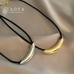 New Design Sense PU Imitation Leather Rope Stainless Steel Metal Tube Pendant Necklace Fashion Jewelry for Got Girls and Womens