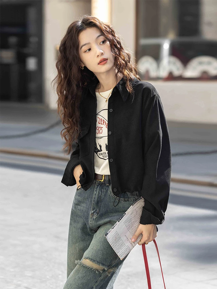 

Casual Bla ort Svel irt Women's Faion Spring New Sle Loose Fit Stand Collar Button up Coat SuMian All Match