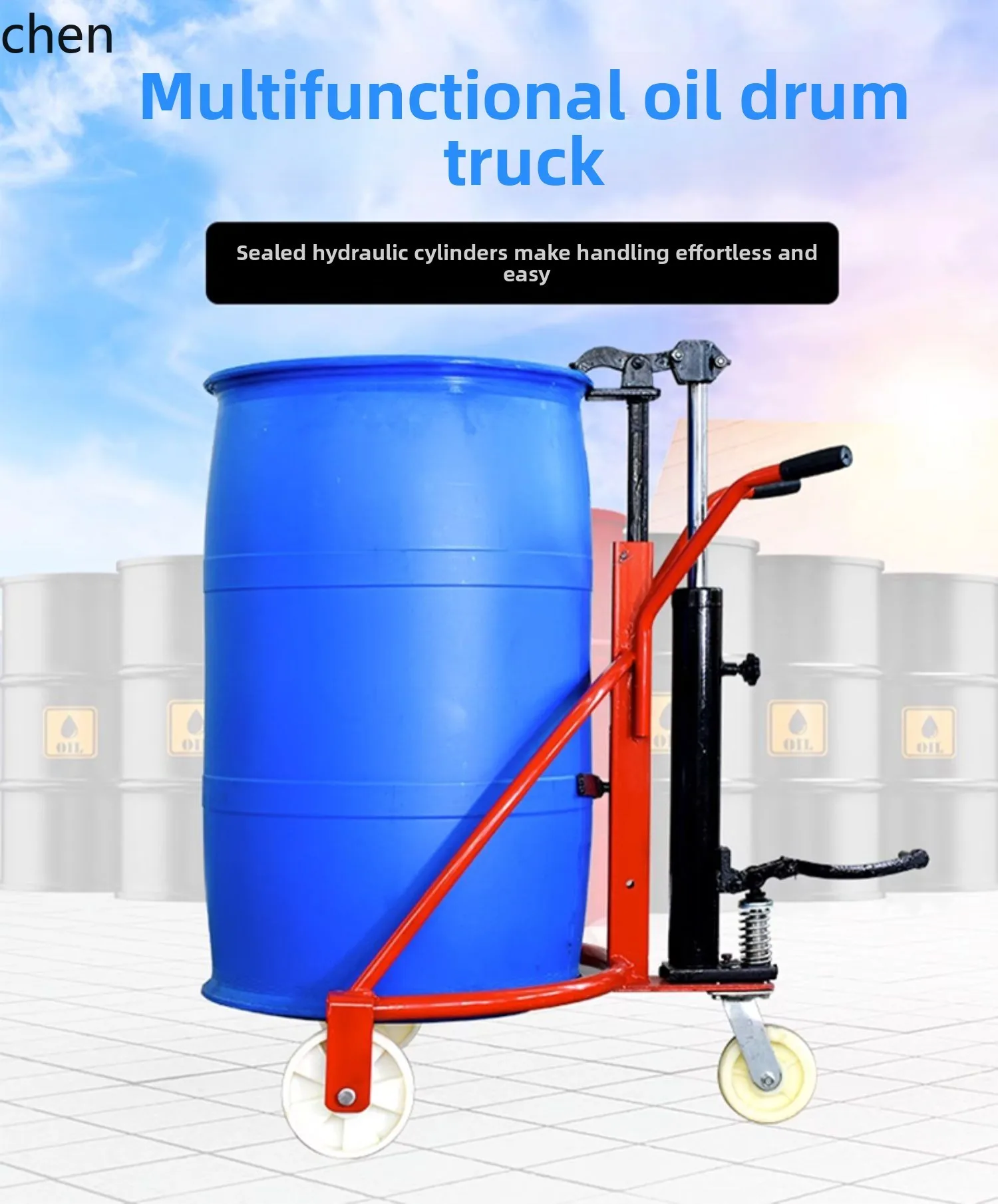 HT Right Angle Round Barrel Iron Barrel Plastic Barrel Liquid Transfer Unloading Truck Simple Handcart