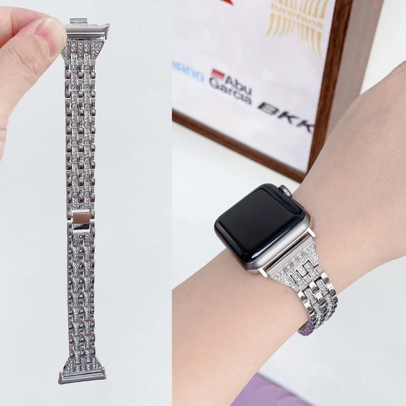 

Five bead sparkling diamond metal compatible iWatch strap 38mm 40mm 41mm 42mm 44mm 45mm 49mm fashionable strap