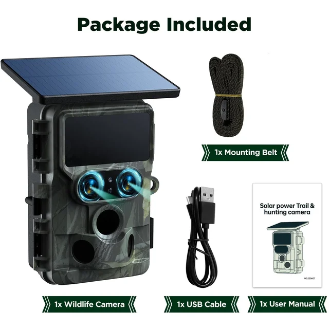 4K 60MP Wildlife Trail Camera with Solar Powered, WiFi, Dual Lens, 13MP Native Sensor, App Settings for Outdoors 6 4K 60MP Wildlife Trail Camera with Solar Powered, WiFi, Dual Lens, 13MP Native Sensor, App Settings for Outdoors 6