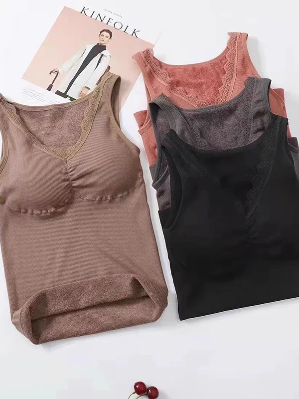 Thiened Colete de Calor Feminino Renda Inteada V-ne Roupa Interior Desgaste Casual Diário H-pe Colete Marca Chaqi