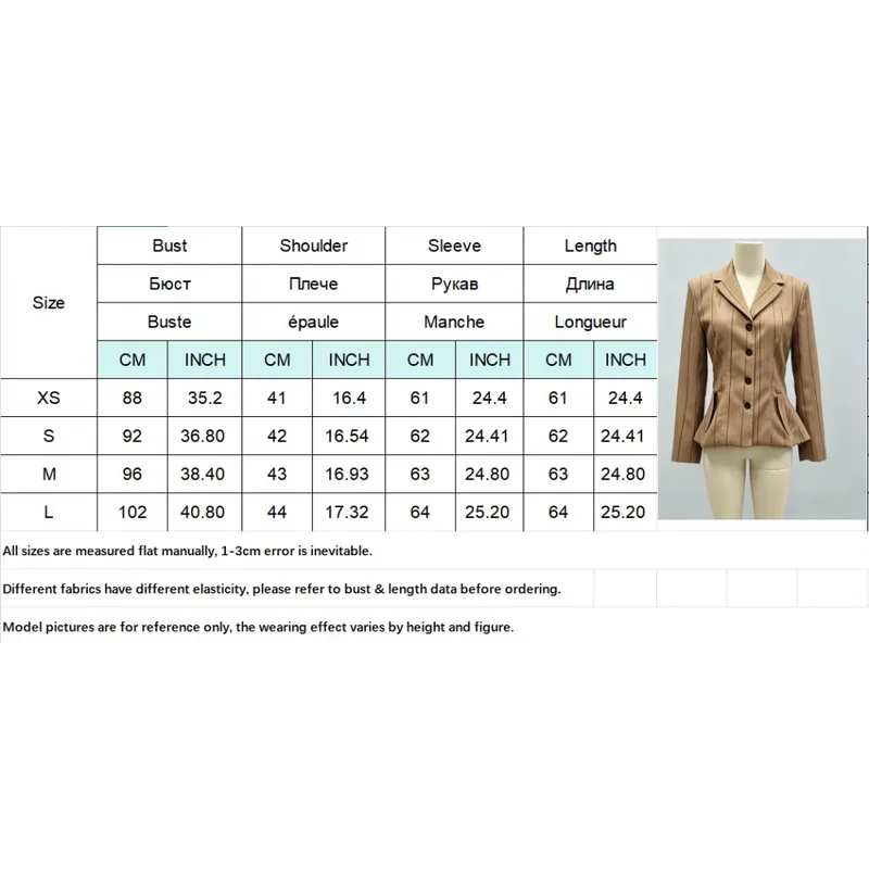 QICHE Women Khaki Striped Cropped Blazer French Elegant Lapel Single‑Breasted Waist‑Fitted Office Jacket Spring Autumn Outfit