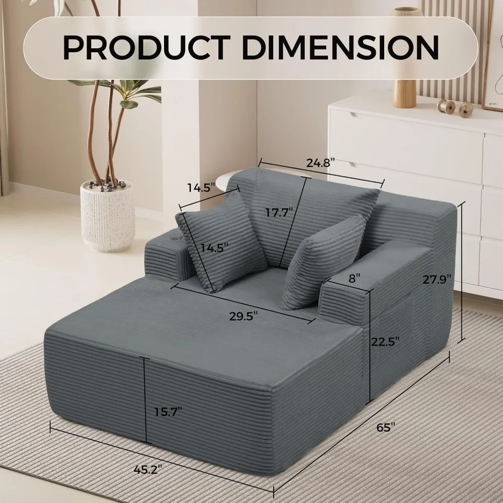 كرسي استرخاء داخلي، سرير أريكة منجد سروال قصير كبير الحجم مع 3 وسائد، كراسي أريكة مريحة للنوم، نائمة سحابية #2