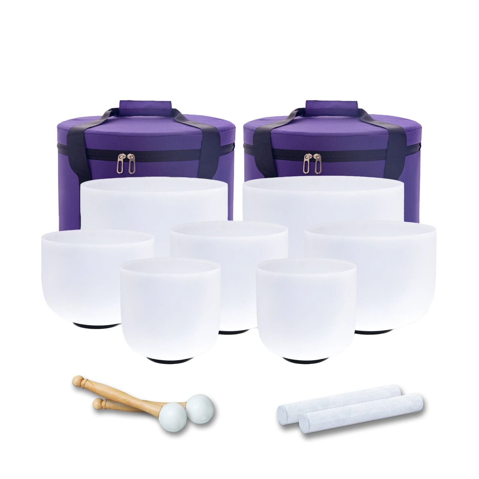Clearance Sale,Random Hz CDEFGAB Note 7-12inch Frosted Quartz Crystal Singing Bowl Set with Bag