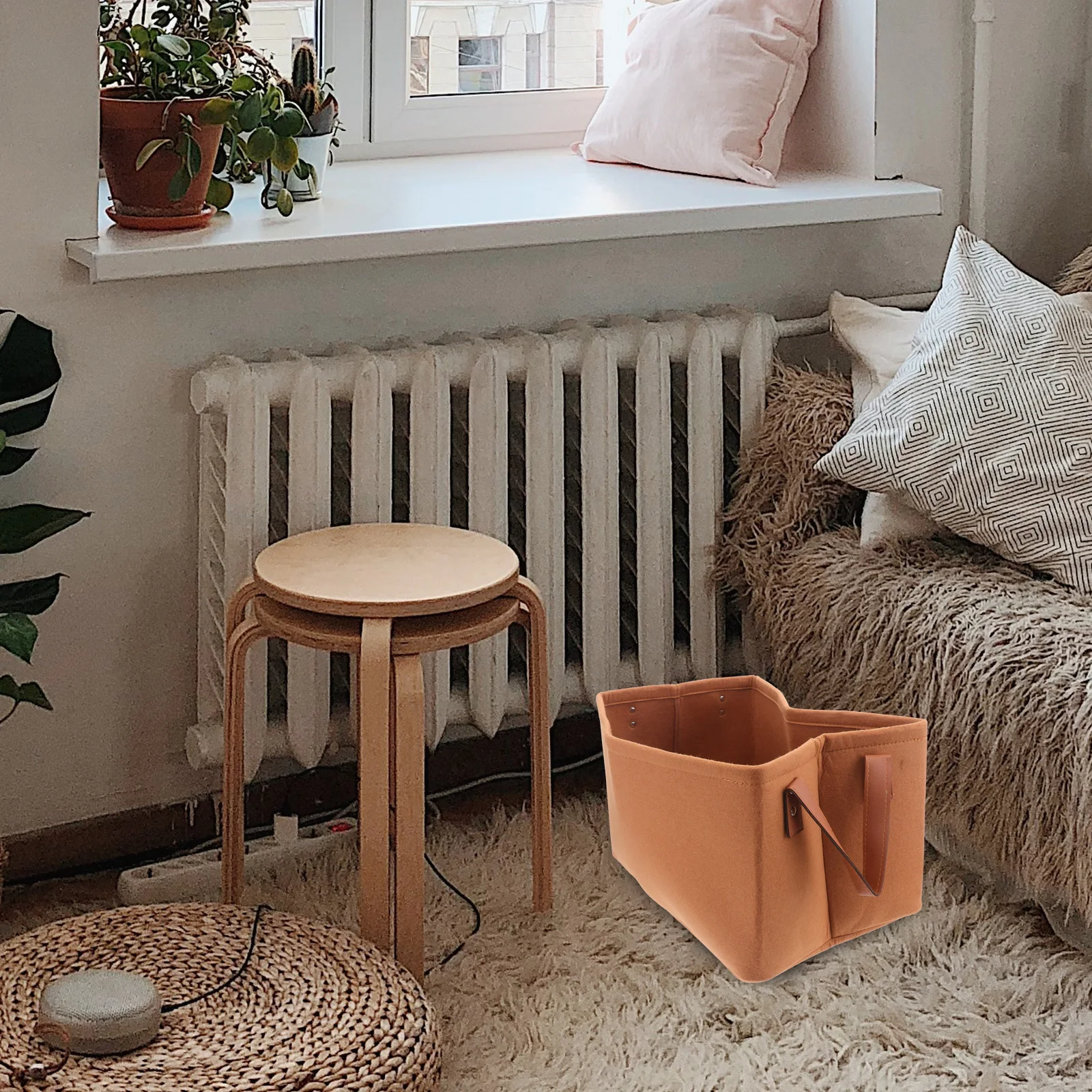 

1pc Large Storage Bins Felt Organizer Basket Foldable Portable Household Sundry Nonwoven Desktop Nursery Bathroom Crate