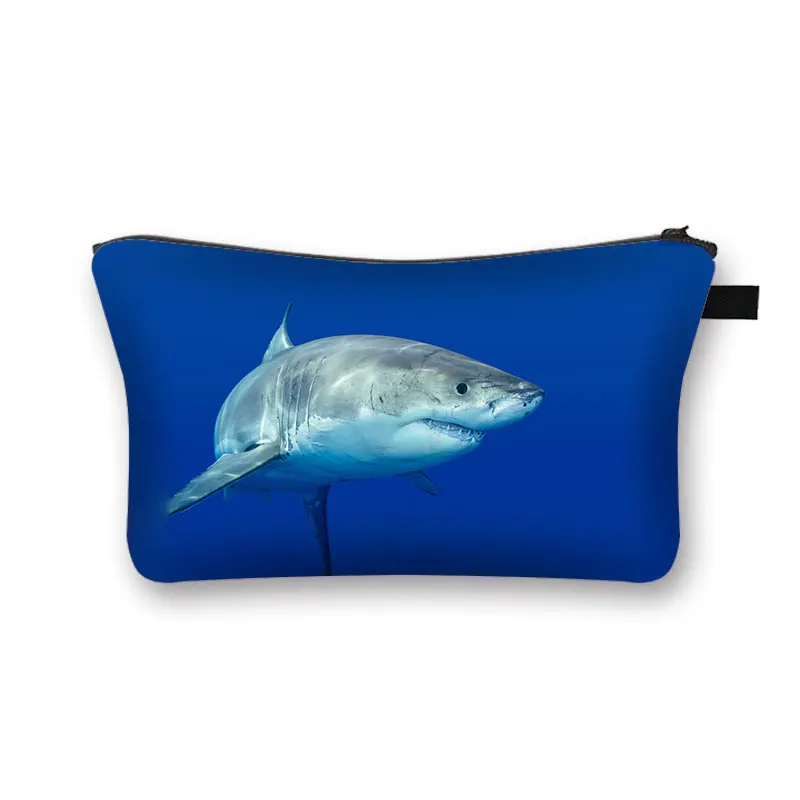 Ocean Shark Print Cosmetic Bag Woman Fashion Shopping Purse Storage Bag Travel Lipstick Cosmetic Case Toiletry Bag Gift