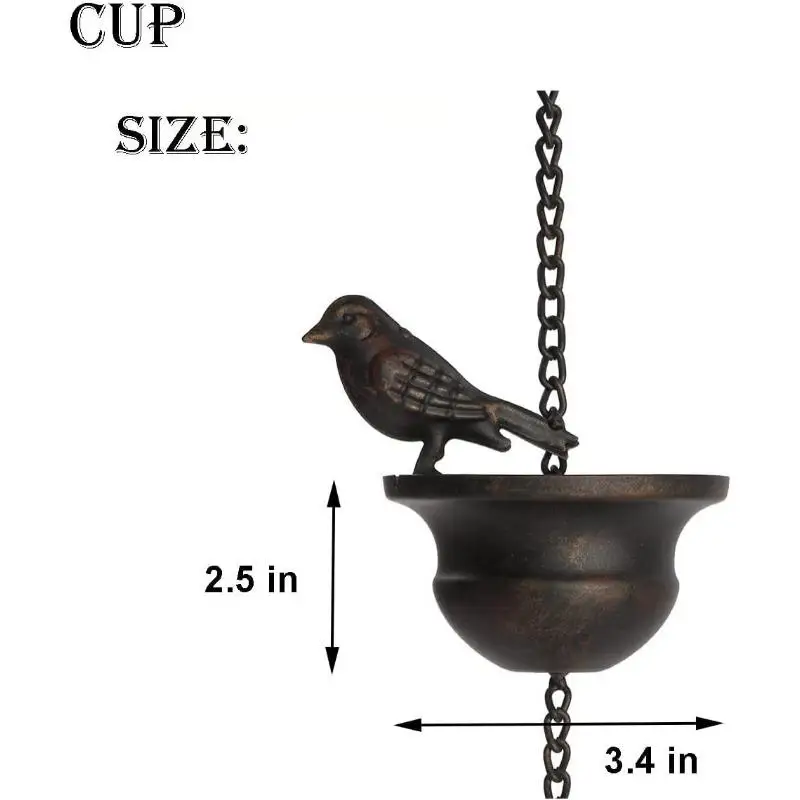 1PC Birds On Cups Metal Rain Chain Rain Catcher For Gutter Roof Decoration Metal Drainage Rain Chain Downspout Tool