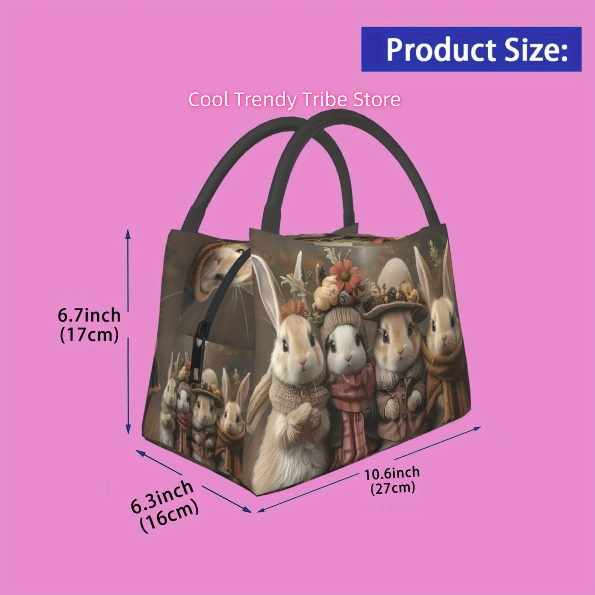 1pc Rabbit-patterned Portable Reusable Insulated Cooler Bag, Outdoor Insulated Tote, Insulated Lunch Bag,   for Camping,