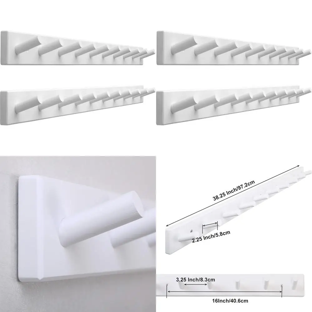 

Настенная вешалка для одежды из бамбука на 10 крючков, расстояние между крючками 16 дюймов, комплект из 2 штук, белая