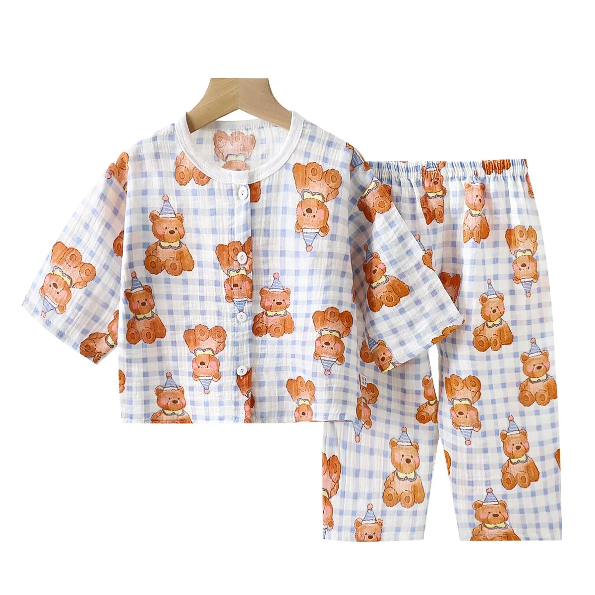 Kids Summer Thin Pajamas New 2025 Boys Girls Cartoon Print Cotton Yarn T-shirts Tops + Pants Pyjamas Baby Casual Clothing Sets
