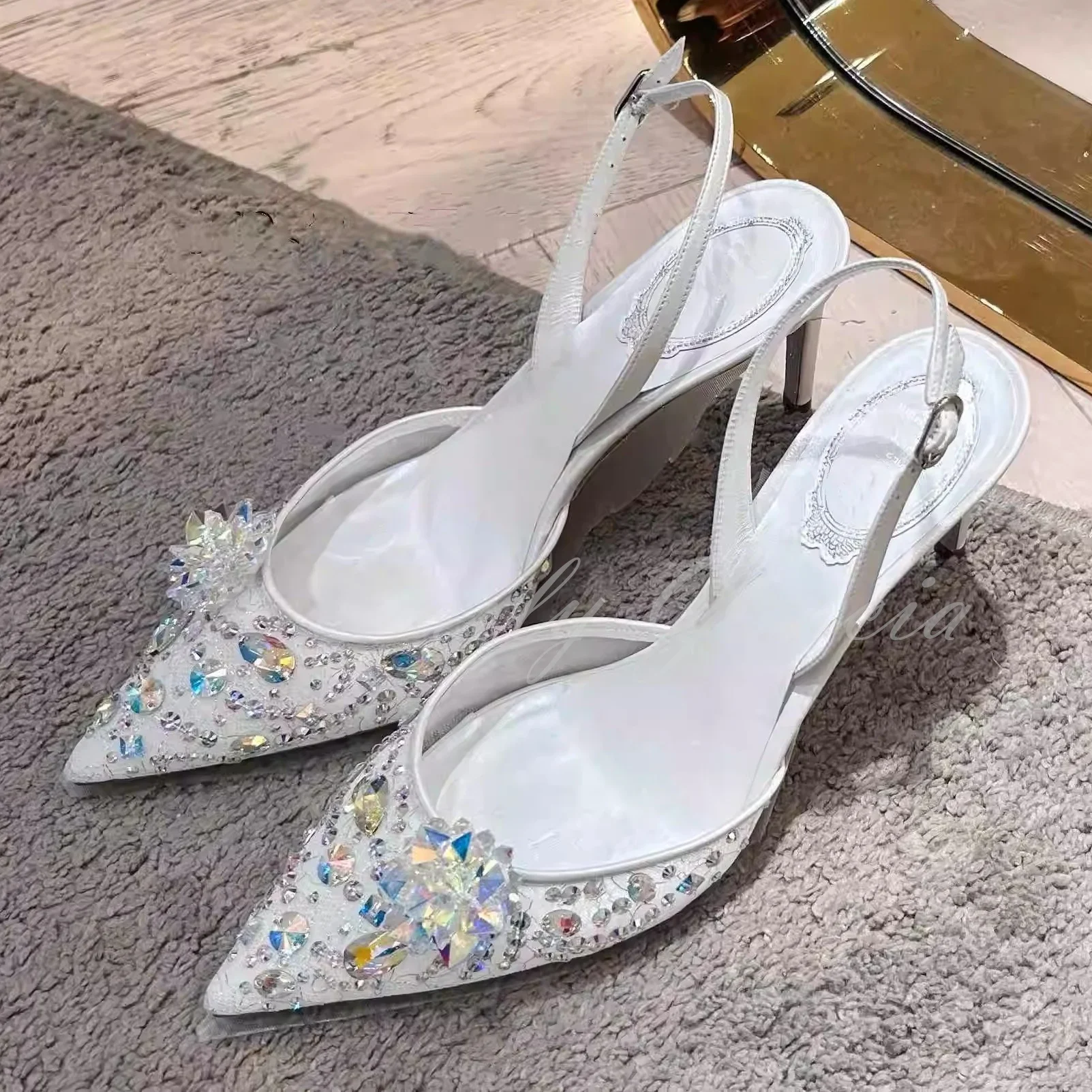 

New Rhinestone Pointed Sandals for Women Crystal Lace High Heels Elegant Bridal Banquet Wedding Shoes Ladies Dress Pumps