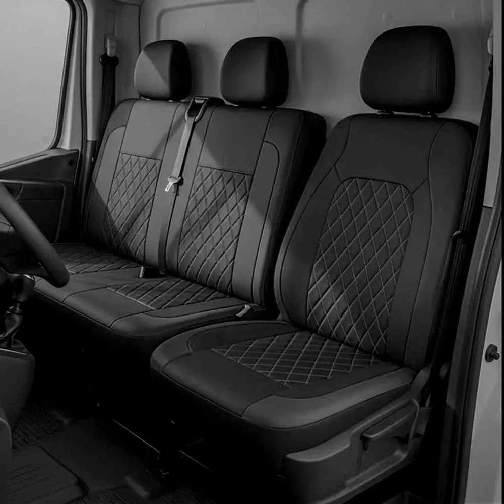 Car Seat Covers Faux Leather RV Seat Covers Single & Double 2+1 For Vauxhall Vivaro Movano Waterproof PU Leather Van Seat Covers
