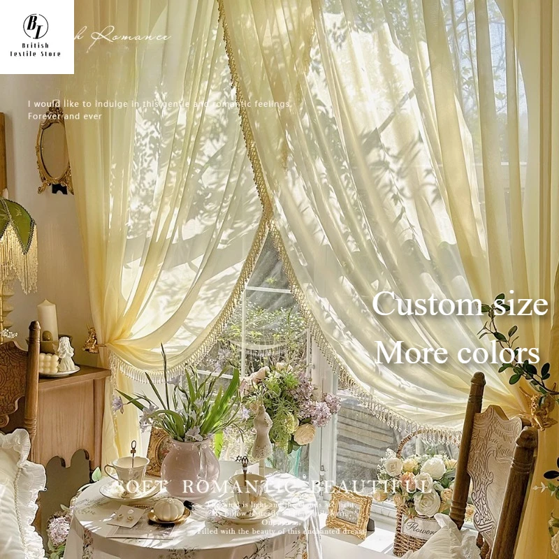 

Luxury French Pearl Lace Classic Crossover Tulle Romantic Curtains for Living Room Bedroom Dining Custom Size Grace Retro Decor