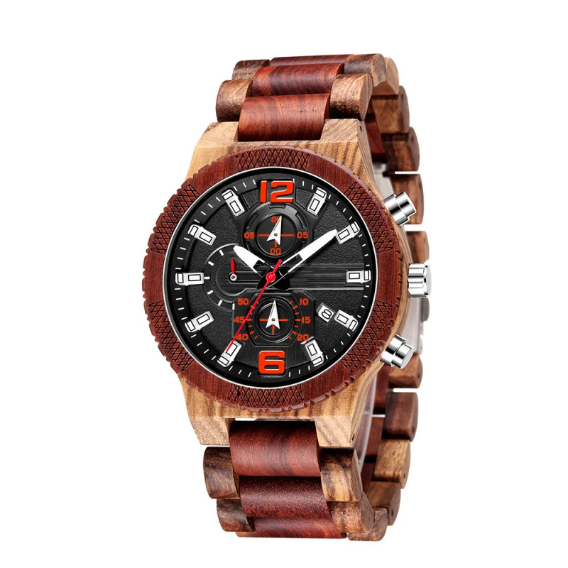 Zebra Pattern Wood Table New Men's Multi-Functional Quartz Six-Pin Wooden Watch Fashion Wooden Watch Large Dial Watch Wholesale