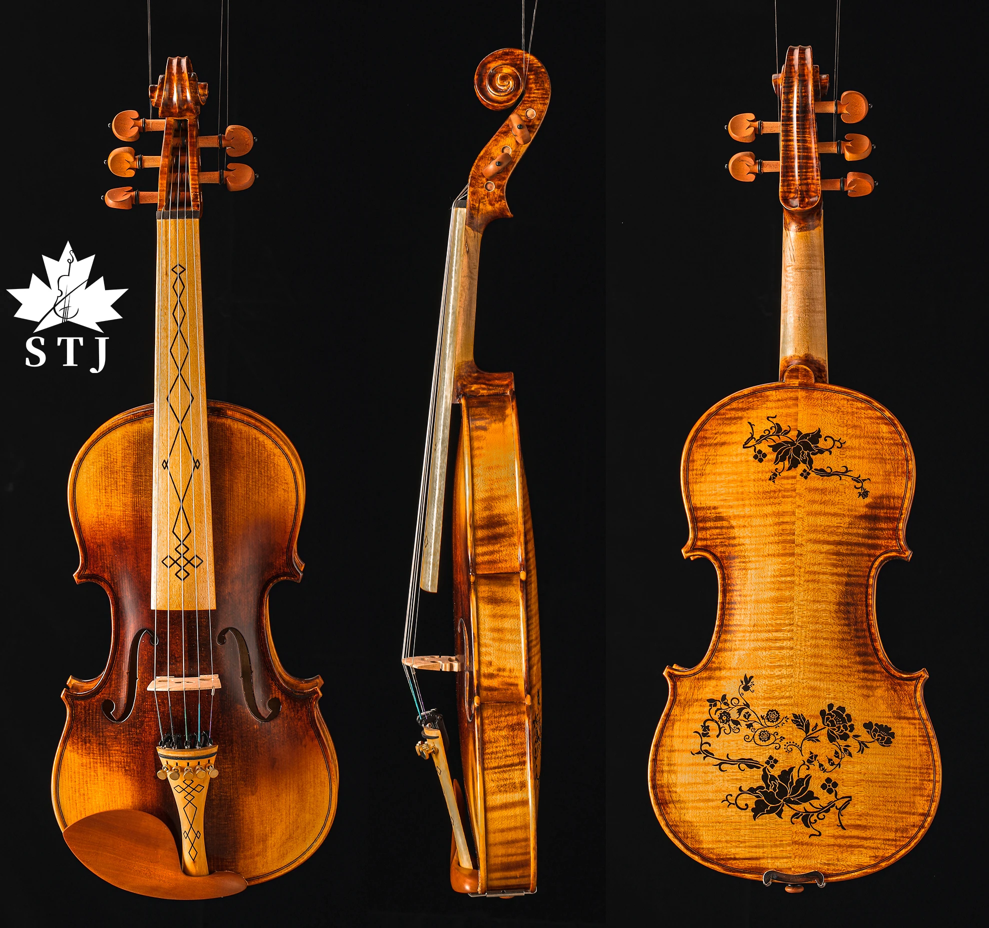 STJ Boxwood Handmade Carving Accessories 4 Strings 5 Strings 4/4 Violin Spruce Wood Pane Fiddle Violin Pegs Case Bow