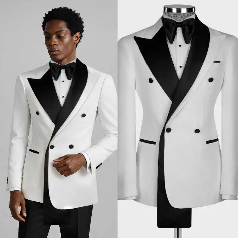 Designer Wedding Tuxedos Fashion Peaked Lapel Double Breasted Men Suit 2 Pcs Jacket  Pants Evening  Business Blazers Customized