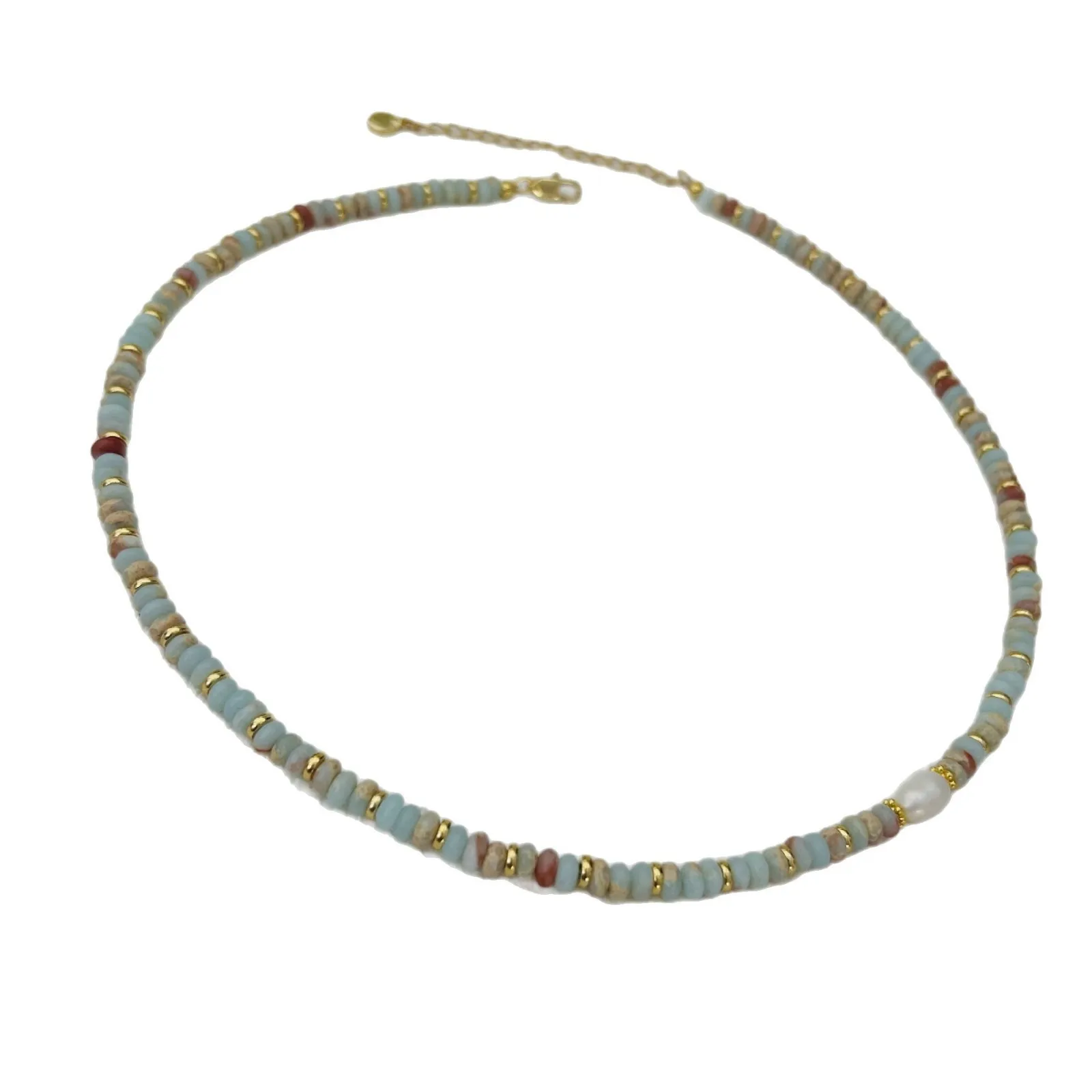 

Kitykiss natural freshwater pearl Shoushan stone necklace brass plated 18K gold colored beads spring and summer dopamine style