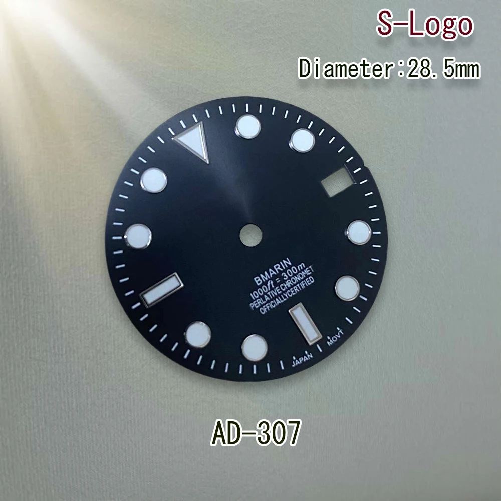 Циферблат с логотипом S, 28,5 мм, циферблат NH35, циферблат SUB, подходит для механизма NH35/NH36/4R/7S C3, зеленый светящийся 3/3,8/4,2, аксессуары для модификации часов