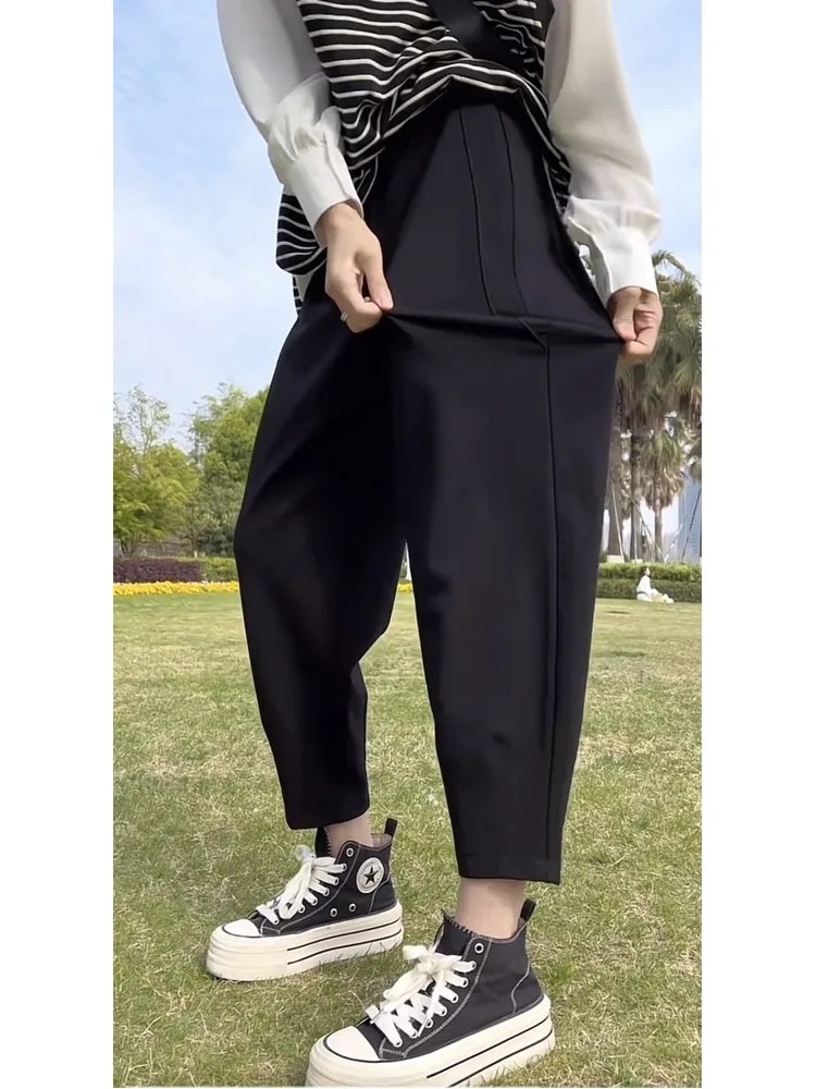 

Women 2024 Spring Summer Fashion High Waist Harem Pants Female Loose Wide-leg Pants Ladies Solid Color Pockets Trousers N71