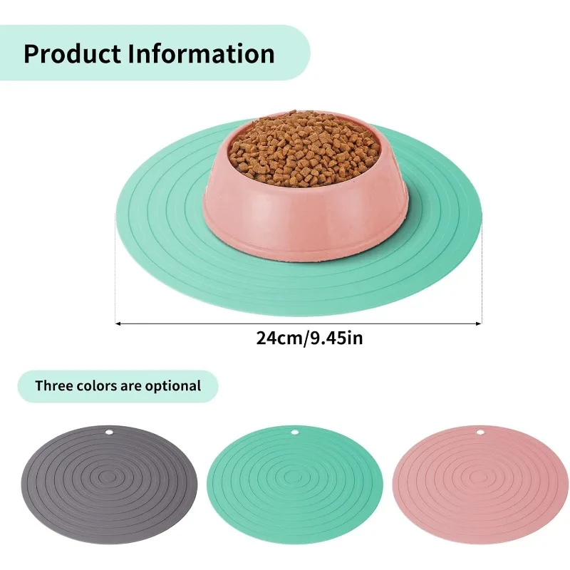 Pet Food Mat Round Silicone Feeding Mat for Prevent Food Water Overflow Dog Food Bowl Place-mat Suitable for Medium Small Pet