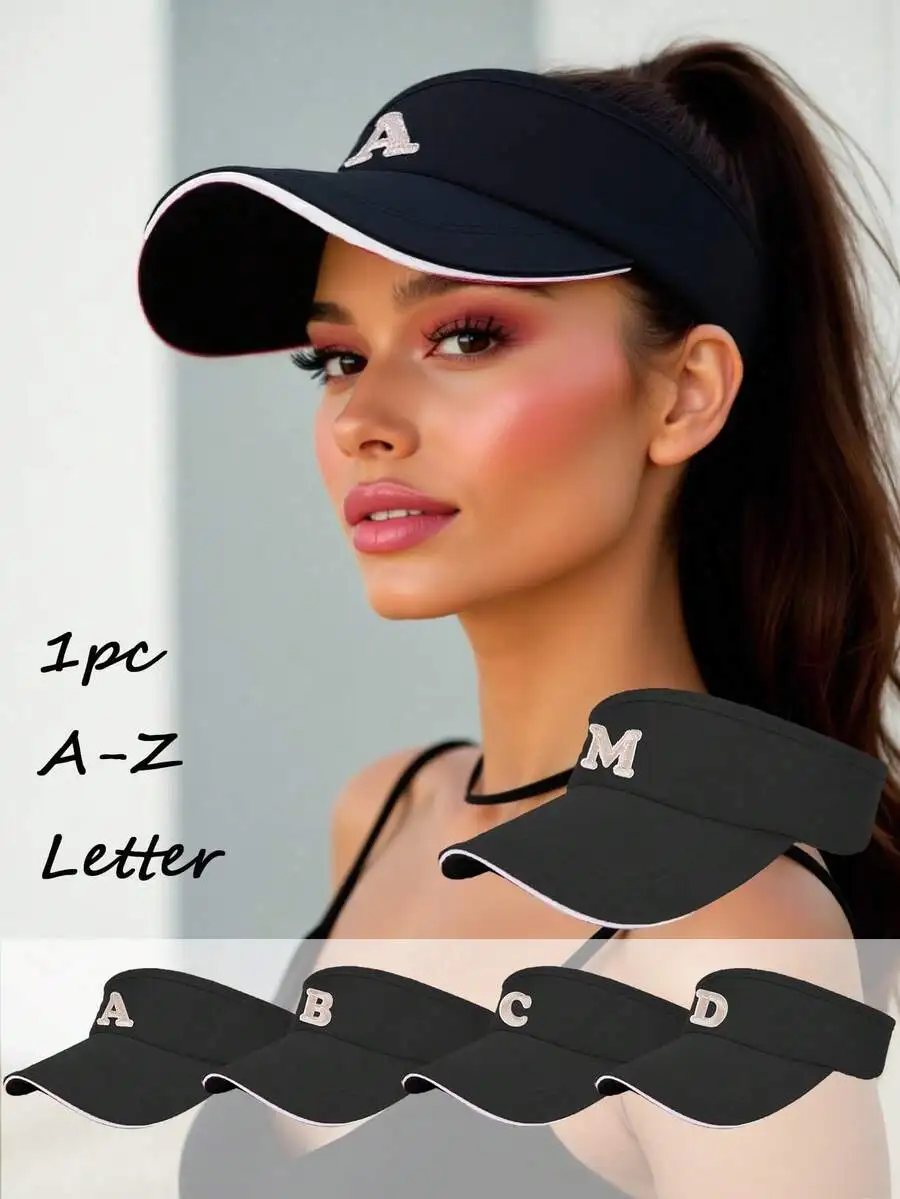 1pc Women's Personalized A-Z Letter Breathable Open-Top Sun Hat, Adjustable Brim, Lightweight Ventilated Sun Visor Hat, Unisex