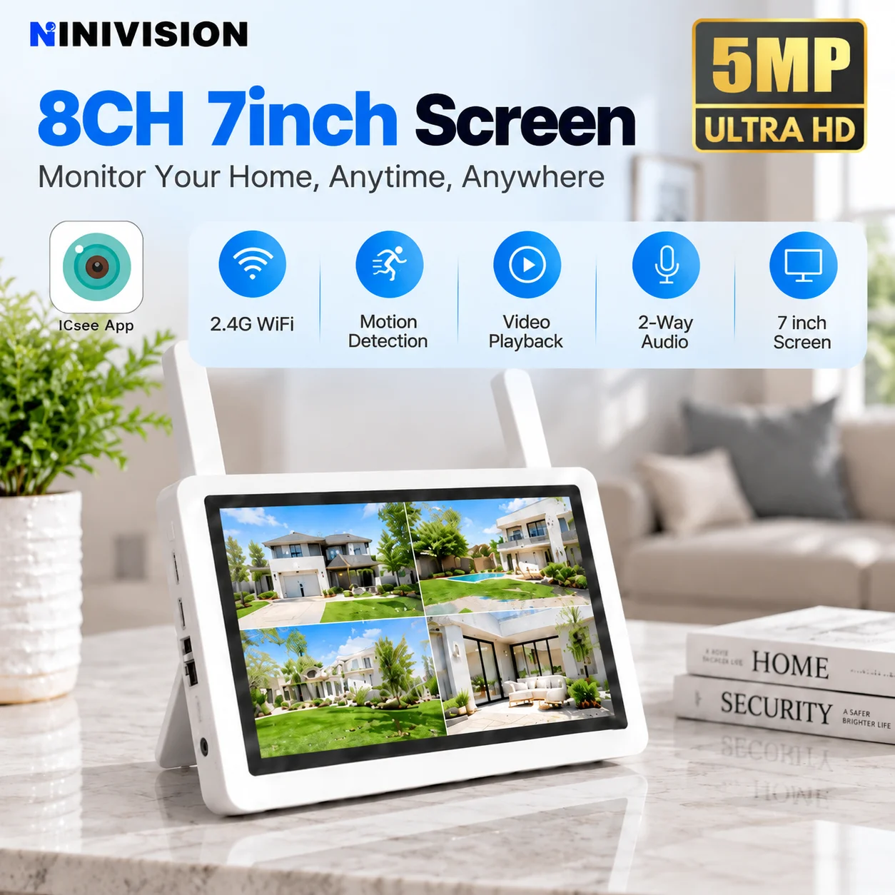 5MP WiFi Security Camera System 8 Channel NVR Kit With  Inch Monitor Screen Wireless CCTV Camera Motion Detection Video Playback